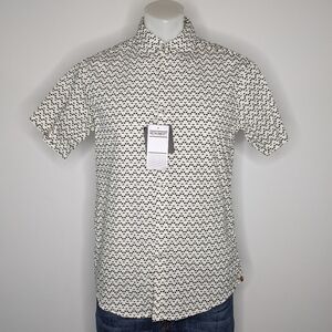 NWT Monument black white Halloween jack o lantern short sleeve button up M